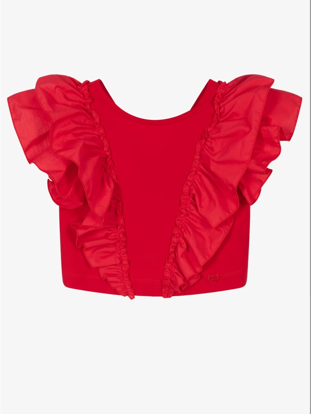 MONNALISA GIRLS CROPPED RED FRILL T-SHIRT